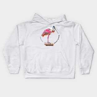 Roseate spoonbill tropical bird pin black text Kids Hoodie